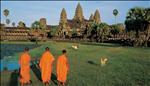 monks walking in the temple grounds